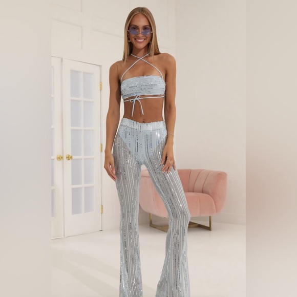 Lucy in the Sky Pants - Lucy In The Sky Peony Sequin Striped Two Piece Set in Blue